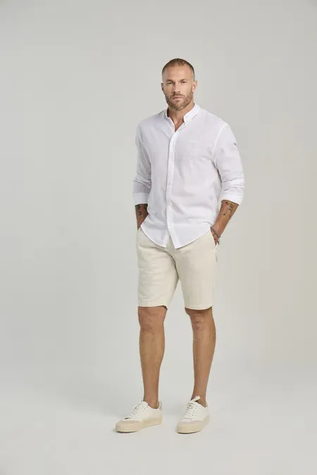 Camisa Masculina com Gola Padre Manga Longa em Algodão Osmoze